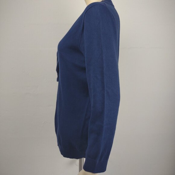 NWT J. Crew Mercantile blue 100% Cotton V-Neck bow pullover sweater ladies Large - Picture 5 of 7